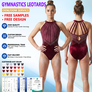 Maillot de Gimnasia Borgoña Personalizado con Cuello Alto, Pedrería y Espalda Abierta para Competición All Star CE, Ligero de Spandex/Algodón - Product Image 1