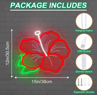 Enseigne néon Hibiscus, lumière LED en forme de fleur d'hibiscus, décoration florale hawaïenne |   Mur de fleurs tropicales à intensité variable alimenté par USB