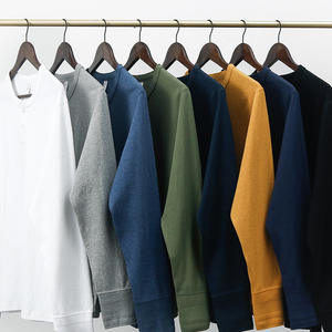 T-shirt blanc 100 % coton tricoté épais pour <span class=keywords><strong>homme</strong></span>, col montant, manches longues, style décontracté, haut de base tendance, design uni, printemps-automne - Product Image 1