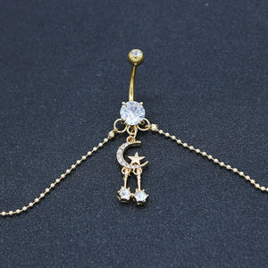 Chaîne de <span class=keywords><strong>nombril</strong></span> Xinfocus en acier inoxydable, motif lune et étoile, <span class=keywords><strong>piercing</strong></span> corporel, bijou de mode pour femmes et hommes – Grande Vente - Product Image 6