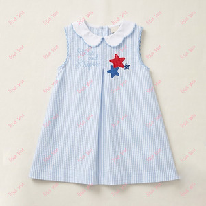 Abito da festa per bambina con colletto a conchiglia in seersucker personalizzato, per neonati, primavera estate, con monogramma, per il 4 luglio - Product Image 3