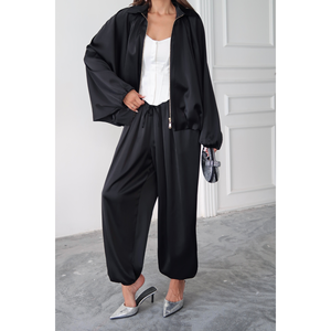 Pantalon Harem Classique en Satin Noir pour Femme Taille XL Taille Basse Fermeture Élastique Manches Longues Style Jogger Élastique Coloré - Product Image 6