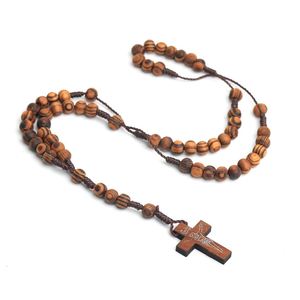 Rosario Católico de Cuentas de Pino Natural con Cruz, Collar de Rosario para Hombres y Mujeres, Joyería Cristiana al por Mayor, Regalos de Iglesia para Pascua - Product Image 4