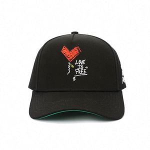The Best New Style Cute 5 Panel Adult Size Structured Black 100 % Cotton Embroidery Custom Green Underbrim Baseball <b>Hat</b> - Product Image 2