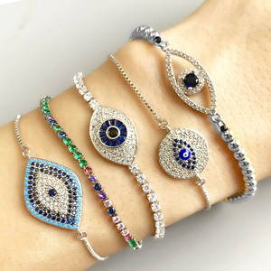 Venta al por mayor de pulsera de tenis de la suerte <span class=keywords><strong>para</strong></span> mujer, plata, mal de ojo, diseño de circón, material de cobre, estilo moderno, símbolo cristiano <span class=keywords><strong>para</strong></span> regalo - Product Image 4