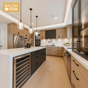 Meubles de cuisine modernes de luxe BALOM, armoires de cuisine modulaires en bois <span class=keywords><strong>sur</strong></span> mesure avec îlot noir, meubles en contreplaqué mélaminé - Product Image 1