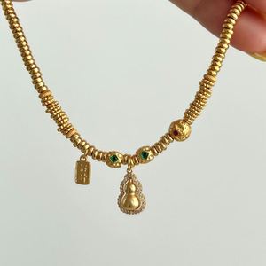 Dylam Diseño Único Pulseras de Joyería con Cadena de Plata S925 Bañada en Oro de 18K, Cuentas y Colgante de Zirconia 5A con Forma de Calabaza y Etiqueta 'Get Rich' - Product Image 4