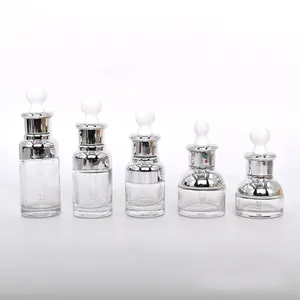 Fabrika toptan 20ml 30ml 50ml cam damlalık şişe damlalıklı lüks yuvarlak şişeler