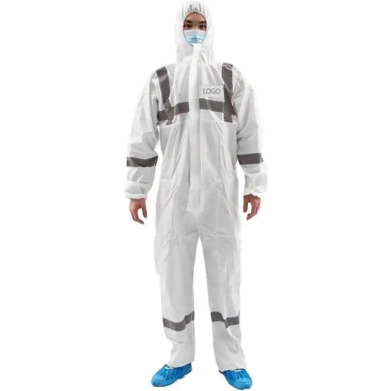 OEM ODM High Visibility Disposable White/Orange Safety coverall Workwear with Reflective tape chemical coverall