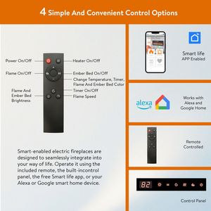 Smart 50 <b>Fireplace</b> Heater Wall Mount in Wall Design Model D0100X3241T With Remote App Control Smart WiFi-enabled Firepl - Product Image 6