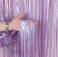 Merri Wish 1*2.5 Meter Laser Rain Happy Birthday Party Decoration Wedding Background Wall Golden Rain Silk Foil Curtain.