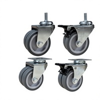 Roulettes industrielles TPR de taille moyenne, 3 pouces, sans axe, double roue, universelles, double frein, roues grises, directement du fabricant
