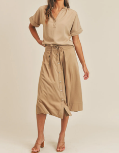 Conjuntos de Lino y Algodón OEM ODM, Conjunto de Falda con Cintura Ajustable para Mujer, Primavera Verano, Conjunto de 2 Piezas, Conjunto Casual Diario para Mujer - Product Image 1