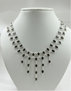 Venta caliente collar de cuarzo ahumado de plata esterlina collar de piedras preciosas de cuarzo ahumado Natural en forma de pera joyería de plata de Jaipur - Product Image 1