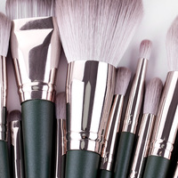 14 pièces pinceaux de maquillage à manche en bois vert de luxe avec correcteur sourcils rouge à lèvres pinceau plat