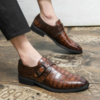 Chaussures à boucle simple en cuir croco gaufré, dessus en PU texturé, semelle intermédiaire et extérieure en caoutchouc, chaussures de ville formelles pour hommes OEM ODM