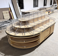 Meuble de présentation Snack Island, comptoir multi-niveaux en bois grainé pour supermarché, fruits secs, noix et bonbons, étagère alimentaire en bois