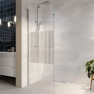 Oumeiga 800mm Frameless Fluted Glass Wet Room Shower Screen Fits Into An Alcove Or Open Space