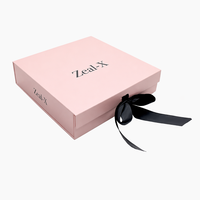 Boîte cadeau pliable magnétique rose de luxe avec logo personnalisé, ruban noir et nœud, boîte rigide en papier pour vêtements et lingerie