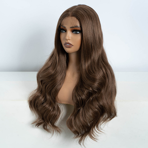 Perruques synthétiques à dentelle frontale FREEDOM pour femmes, longues et ondulées, effet Body Wave, 26 pouces, brun clair, pour cosplay - Product Image 4