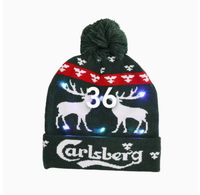 Cappello Natalizio in Maglia Acrilica con Luci LED, Cappello di Babbo Natale Luminoso per Adulti e Bambini