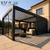 Système de toit de pergola à lames orientables de luxe avec lames motorisées en aluminium et ensemble de cuisine BBQ extérieur pour patio d'hôtel et salon