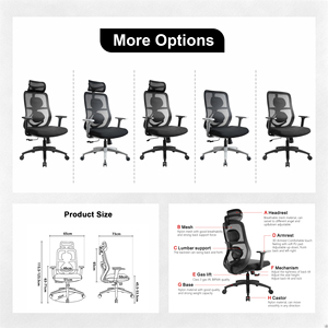 Nouvelle <span class=keywords><strong>chaise</strong></span> <span class=keywords><strong>de</strong></span> <span class=keywords><strong>bureau</strong></span> exécutive réglable en maille avec base en nylon, <span class=keywords><strong>design</strong></span> moderne, appui-tête, accoudoirs <span class=keywords><strong>et</strong></span> soutien lombaire pour <span class=keywords><strong>de</strong></span> longues heures <span class=keywords><strong>de</strong></span> travail - Product Image 4