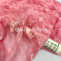 Tissu en Chiffon Imprimé Tie-Dye Rose avec Appliques Florales 3D, Tissu Transparent pour Robe Hanfu