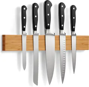 Soporte magnético para cuchillos de pared con imán Extra fuerte, tira magnética de 16 pulgadas de bambú para cuchillos, utensilios y herramientas