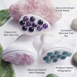 Rouleau de massage facial et corporel en jade naturel et quartz rose, et ensemble de grattoir <span class=keywords><strong>Gua</strong></span> <span class=keywords><strong>Sha</strong></span> pour raffermir la peau et détendre les muscles - Product Image 3