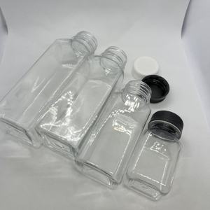 8/ 10/12/14/16 oz Bouteilles de jus en plastique carrées vides avec bouchons résistants à la température, Bouteille de boisson carrée transparente - Product Image 2