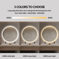Miroir LED intelligent rond givré à écran tactile avec éclairage pour hôtels et salles de bain