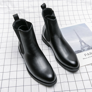 Bottes avec logo personnalisé Chaussures pour hommes Bottes en cuir artificiel Bottes <span class=keywords><strong>Chelsea</strong></span> décontractées d'hiver avec doublure en fourrure pour hommes - Product Image 6