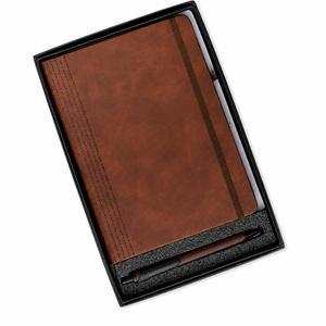 Aurelux - Juego de Regalo de Cuaderno y Bolígrafo de Terciopelo Marrón PU de Primera Calidad, Elegante Cuaderno para Regalos Corporativos Profesionales - Product Image 1