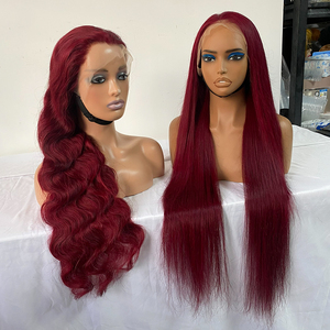 热门供应商 13x4 蕾丝前额假发 毛发切口整齐原生发 99j 酒红色假发 自然波浪未加工处女发 酒红色假发 - Product Image 2