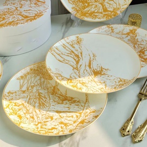 Service de table de luxe européen jaune en porcelaine fine, 6 pièces, assiettes exquises - Product Image 5