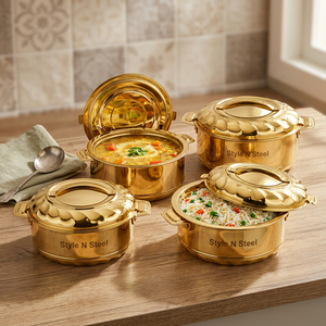 Cacerola de Acero Inoxidable Dorada con Tapa, Recipiente Redondo para Mantener la Comida Caliente, para Uso Doméstico y en Restaurantes - Product Image 4