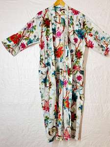 Bata Kimono de Algodón Estampada a Mano: Chaqueta Ligera Azul Estilo Boho para Invierno con Cinturón, Venta al por Mayor - Product Image 6