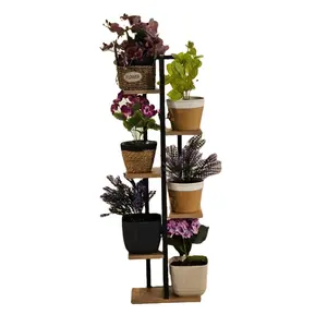 Soporte de madera para plantas de flores de Metal, estante de madera para flores de Metal para interiores o exteriores, estante de Metal para flores, juego de plantas, planta de madera