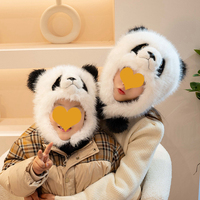 Venta al por mayor a prueba de viento cálido Panda sombrero lindo Animal relleno cabeza sombreros felpa invierno sombreros Unisex