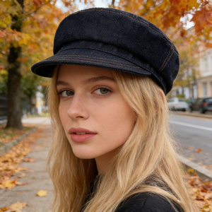 COHUY <span class=keywords><strong>Gorra</strong></span> de mezclilla retro británica para <span class=keywords><strong>mujer</strong></span>, estilo casual, transpirable, de color liso |   Efecto de Adelgazamiento Facial con Protección Solar | - Product Image 3