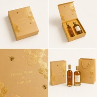 Coffret Cadeau Personnalisé pour Whisky et Liqueur avec Emballage Rigide Doré Chaud, Doublure en Nid d'Abeille, Deux Bouteilles, Rembourrage en Mousse, Recyclable