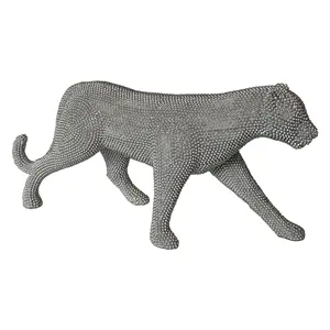 Casa decoración venta al por mayor Animal resina galvanizado plata punto leopardo escultura estatuilla Polyresin de pantera estatua