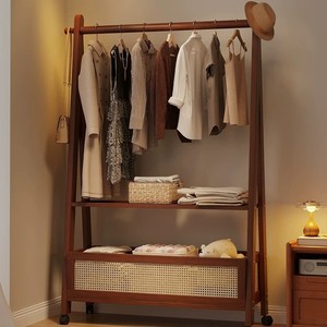Floor-standing coat <b>rack</b>, multi-functional <b>clothes</b> <b>rack</b> for bedroom, living room, and office, with wheels and movable shelf. - Product Image 1