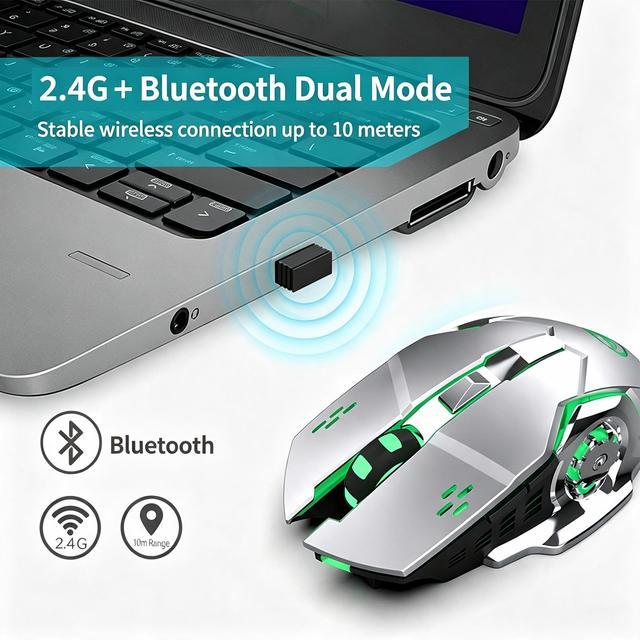Keywin Dual Mode Wireless Rechargeable Gaming Mouse 2.4Ghz 7D Wireless Adjustable DPI 1600 Office LED Desktop Mouse