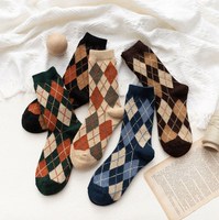 Chaussettes vintage pour femmes, motif Argyle, chaussettes rétro à carreaux en coton, motif Union Jack, chaussettes décontractées pour femmes, chaussettes chaudes d'hiver, vente en gros