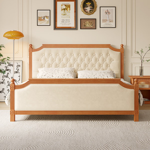 American Country Style Solid Wood Bed 1.8m Upholstered Platform Bed Master Bedroom Luxury Double Bed Soft Headboard - Product Image 2