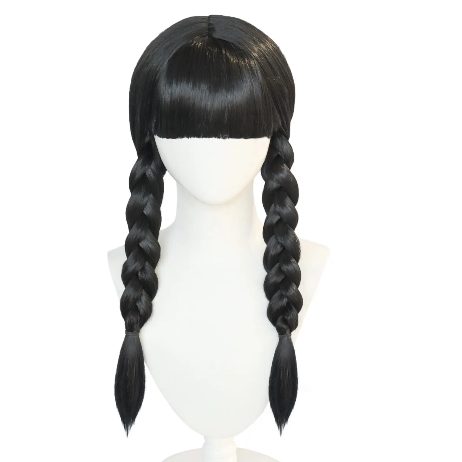 Anogol Synthetic Wednesday Addams Cosplay Wig Movie The Addams Family Long Black Braids Hair with Bangs for Halloween Party