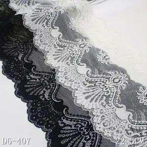 23cm Width Fashion High Quality Black White Stretch Elastic Flower Lace Trim Fabric For Clothes