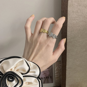 Vintage Disc Rope Gold Coin <b>Open</b> <b>Ring</b> Starry Sky Auspicious Cloud Ethnic Style <b>Ring</b> Titanium Steel Gold Plated - Product Image 4